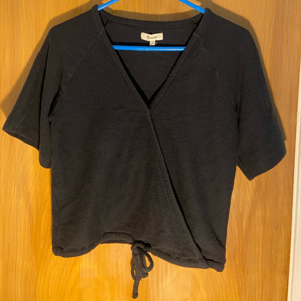 Madewell Black Shirt Sleeve Criss Cross VNeck Top Size Medium